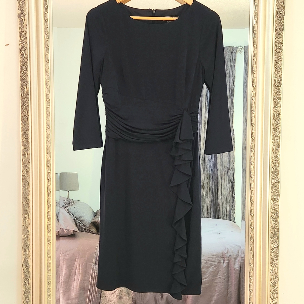 Jessica Howard Navy Long Sleeve Dress with Ruffle